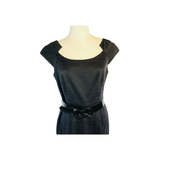 MAGGY LONDON Pencil Dress Jacquard Cap Sleeve Belted Sheath Dress Size 8 NWOT - Picture 3 of 9